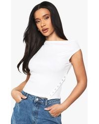 Boohoo - Ribbed Asym Popper One Shoulder Top - Lyst