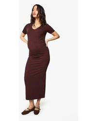 Boohoo - Maternity Rib Wrap Midaxi Dress - Lyst