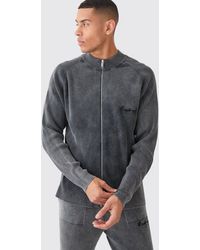 BoohooMAN - Oversized Acid Wash Ribbed Knitted Bomber - Lyst