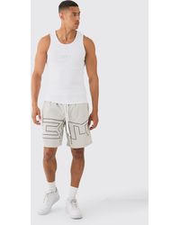 BoohooMAN - Muscle Fit Ribbed Vest & Mesh Basketball Set - Lyst
