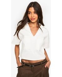 Boohoo - Bengaline Contrast Stitch Collared Boxy Top - Lyst