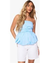 Boohoo - Cotton Poplin Ruched Puffball Top - Lyst