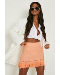 Boohoo Tassel Hem Linen Look Mini Skirt - Orange