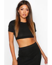 Boohoo Womens Kurzes T-Shirt aus Rippstrick - Schwarz