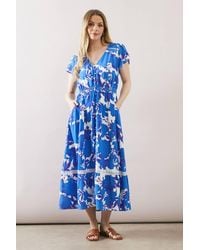Wallis - Floral Button Detail Lace Trim Midaxi Dress - Lyst