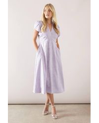 Wallis - Petite Satin Jacquard Pleat Detail Midi Dress - Lyst
