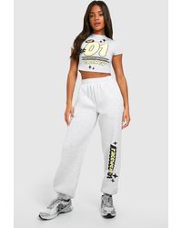 Boohoo - Motorsport Puff Print Fitted T-shirt And Straight Leg Jogger Set - Lyst
