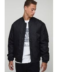 Boohoo - Tall Regular Fit Padded Nylon Panelled Bomber Jacket In Black - Lyst