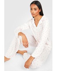 Boohoo - Tall Peach Print Long Sleeve Shirt & Pants Pyjama Set - Lyst