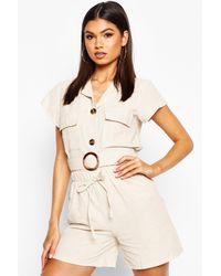 Boohoo Chemise Ceinturée À Poche Fonctionnelle En Lin - roche - 40, Roche - Neutre