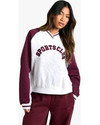 Boohoo - Sports Club Slogan Raglan V Neck Sweatshirt - Lyst