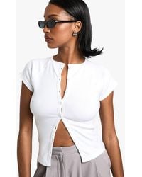 Boohoo - Rib Button Through Cap Sleeve Top - Lyst