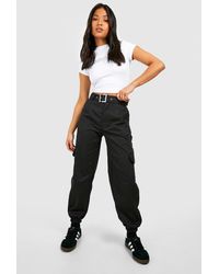 Boohoo - Petite Eyelet Belted Cargo Cuffed Jogger - Lyst
