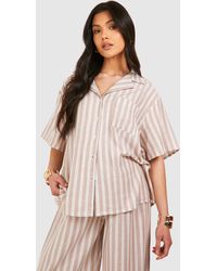 Boohoo - Maternity Linen Stripe Short Sleeve Shirt - Lyst