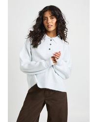 Boohoo - Collared Button Down Oversized Knitted Sweater - Lyst