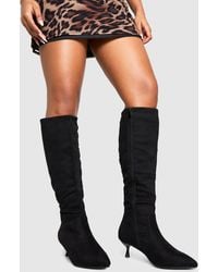 Boohoo - Wide Fit Low Heel Pointed Toe Knee High Boots - Lyst