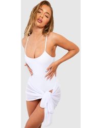 Boohoo - 2 Piece Set Strappy Bathing Suit & Tie Knot Sarong - Lyst