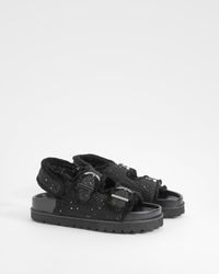 Boohoo - Wide Fit Boucle Dad Sandals - Lyst