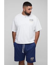 Boohoo - Plus Oversized Boxy Embroidered Homme Club T-Shirt & Mesh Shorts Set - Lyst
