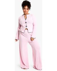 Boohoo - Plus Rib Contrast Bow Pj Top & Trouser Pj Set - Lyst