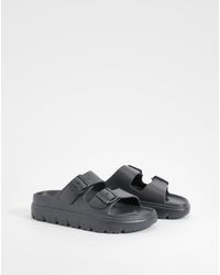 Boohoo - Wide Fit Double Strap Buckle Sliders - Lyst