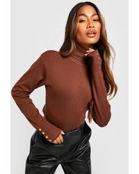 Boohoo - Roll Neck Knitted Sweater With Buttons - Lyst