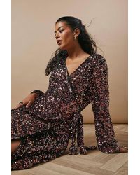Oasis - Petite Occasion Sequin Wrap Midi Dress - Lyst