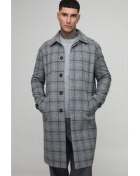 Boohoo - Tall Regular Fit Raglan Single Breasted Check Collar Buckle Car Coat - Lyst