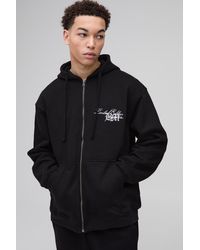 Boohoo - Oversized Bm 3D Embroidered Zip Through Hoodie - Lyst