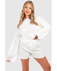 Boohoo - Plus Flare Sleeve And Button Front Loungewear Short Set - Lyst