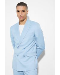 BoohooMAN - Slim Double Breasted Linen Suit Jacket - Lyst