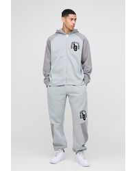 BoohooMAN - Oversized Varsity Raglan Zip Hooded Tracksuit - Lyst
