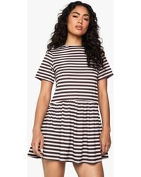 Boohoo - Stripe Oversized T-Shirt Smock Dress - Lyst