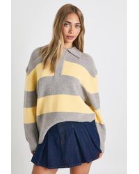 Boohoo - Chunky Knit Oversized Collared Button Down Sweater - Lyst