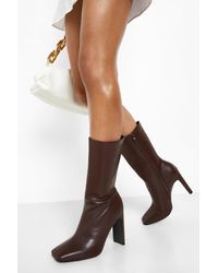 Boohoo - Wide Fit Square Toe Heeled Boots - Lyst