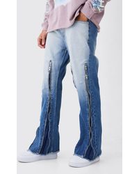 Boohoo - Relaxed Rigid Flare Multi Zip Gusset Jeans In Light Blue - Lyst