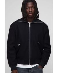 BoohooMAN - Regular Fit Knitted Collar Zip Up Wool Look Bomber Jacket - Lyst