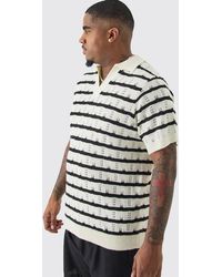 BoohooMAN - Plus Short Sleeve Regular Crochet Knit Stripe Polo In Ecru - Lyst