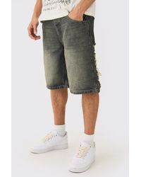 Boohoo - Relaxed Rigid Extreme Ripped Denim Jorts In Antique Grey - Lyst