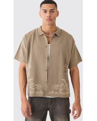 BoohooMAN - Boxy Jacquard Knit Abstract Detail Shirt In Taupe - Lyst