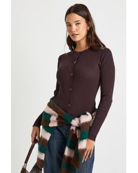 Boohoo - Rib Knit High Neck Button Down Knitted Cardigan - Lyst