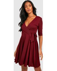 Boohoo Tall Wrap And Skater Dress - Red