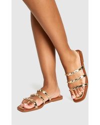 Boohoo - Metallic Studded Detail Sandals - Lyst