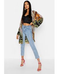 Boohoo Woven Mixed Paisley Leopard Kimono - Natural