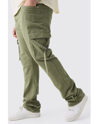 BoohooMAN - Plus Fixed Waist Slim Stacked Flare Strap Cargo Pants - Lyst