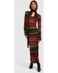 Boohoo - Tall Zig Zag Fine Gauge Floaty Knitted Maxi Dress - Lyst