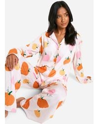 Boohoo - Petite Halloween Pumpkin Print Long Sleeve Shirt & Pants Pyjama Set - Lyst