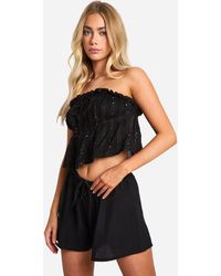 Boohoo - Top Palabra De Honor De Lentejuelas Con Atadura Y Rayas - Lyst