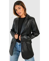 Boohoo - Leather Look Plunge Front Fitted Blazer - Lyst