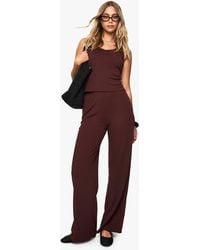Boohoo - Ribbed Thick Binding V-Neck Vest Top And Straight Leg Trouser Co-Ord - Lyst